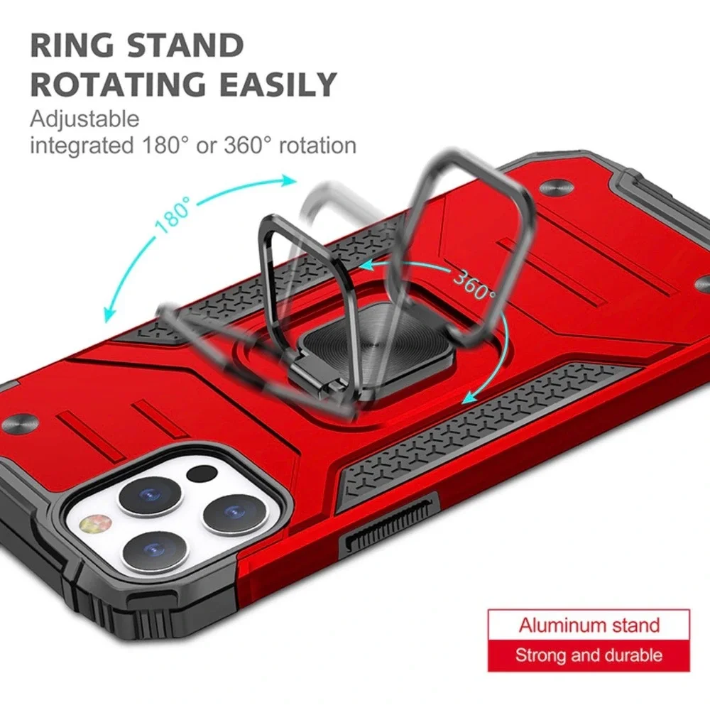 iPhone 13 Pro Max Case Red Rugged Heavy Duty Magnetic Ring Kickstand Shockproof